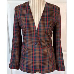 Vintage 80s 90s Personal Petites Plaid Tartan Rayon Blazer Sz 6P
